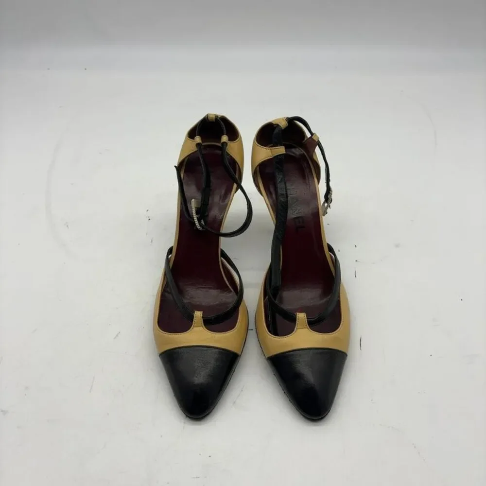 CHANEL Cap Toe Mary Jane CC Buckle Heels Pumps